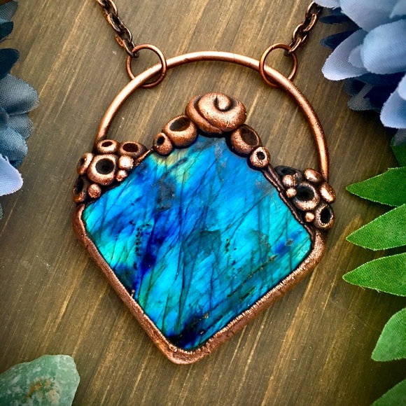 Hand Crafted Jewelry - Labradorite copper electro form pendant necklace